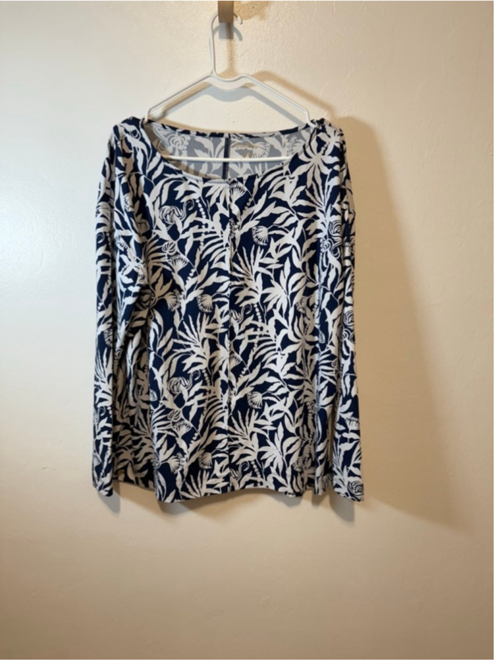 Lilly Pulitzer Large Long Sleeve Tunic L Navy White Floral with flamingos